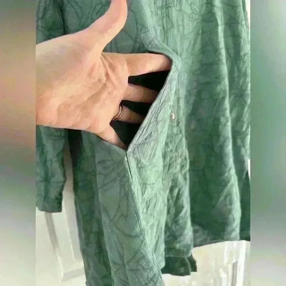 Kleen linen cotton blend button down drapey teal green artsy lagenlook jacket L - Picture 5 of 12